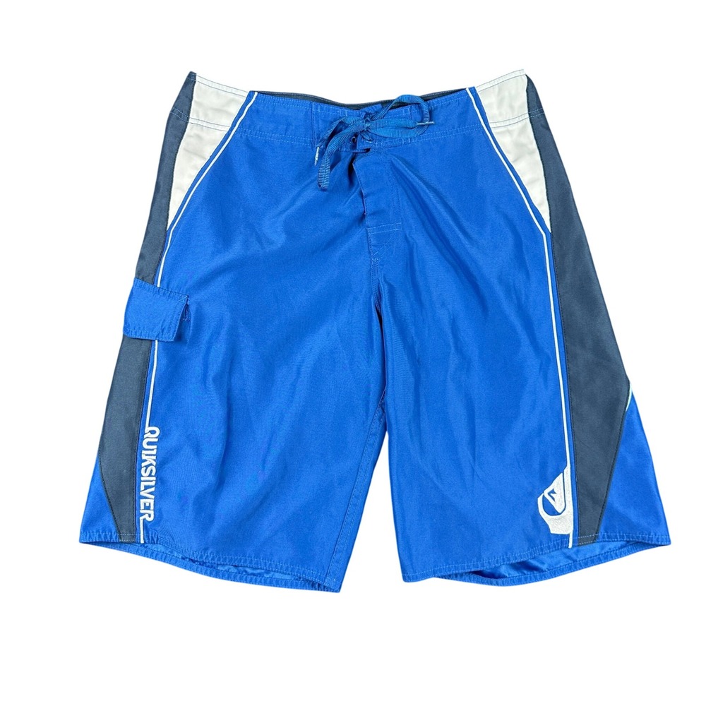 Quiksilver Mens Boardshorts Blue Grey Y2K Vintage Swim Trunks Size 34 1101079